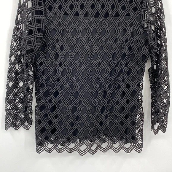 Anne Fontaine Eyelet Blouse Womens Size 38 US 4-6‎ Black 3/4 Sleeve Cutout Top - Picture 4 of 12
